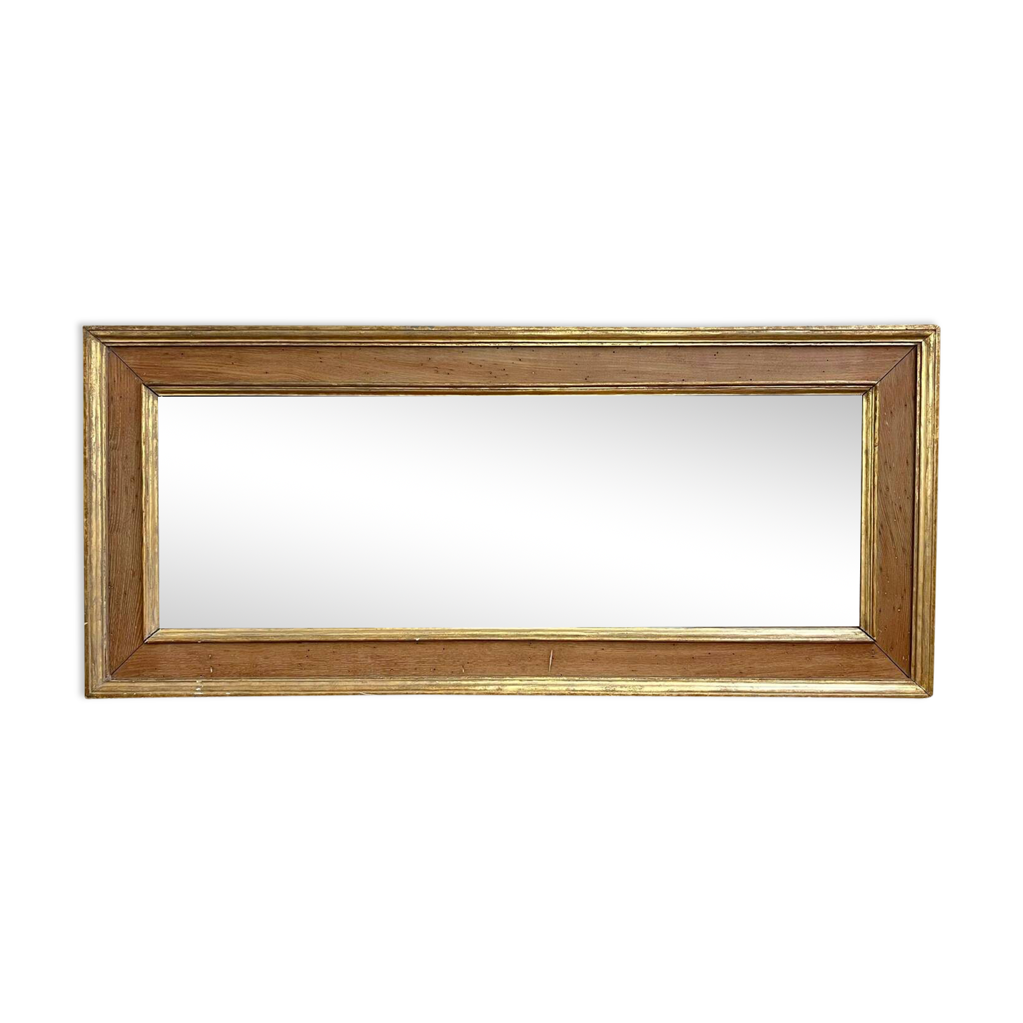Rectangular mirror in natural wood and gilded wood