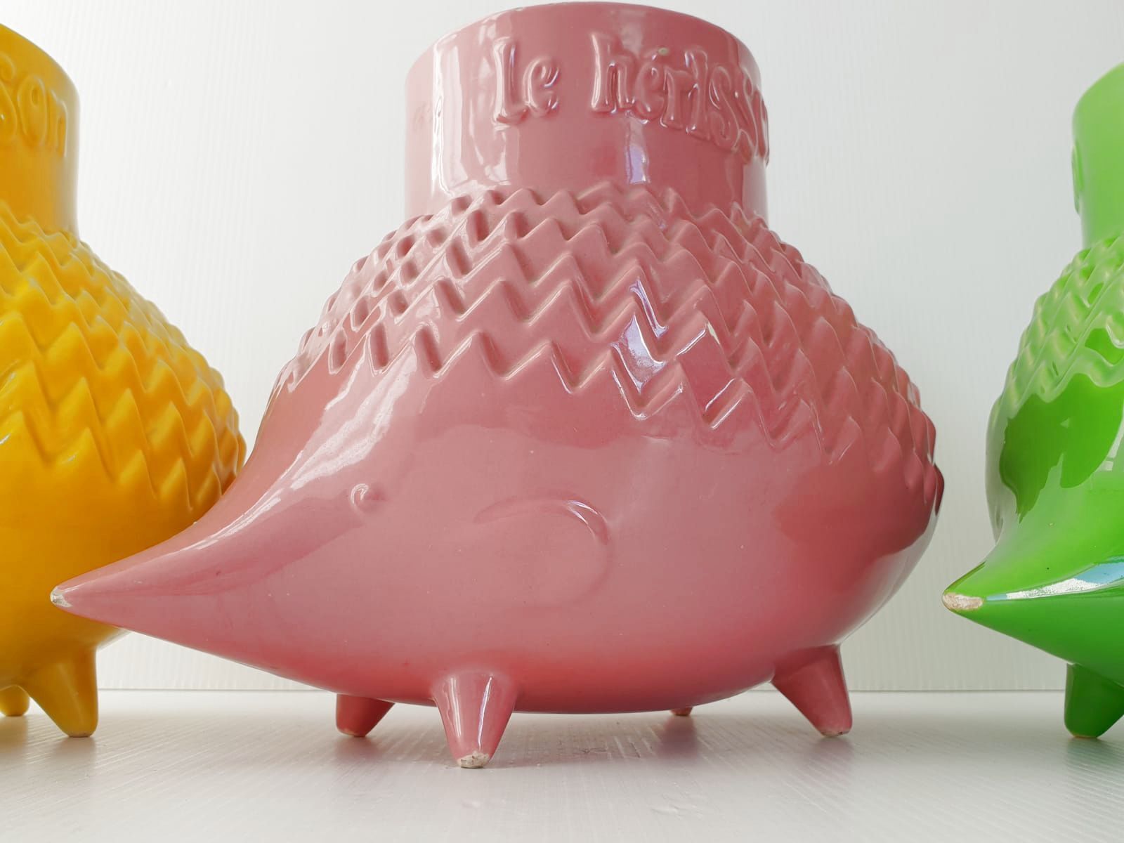 Suite of 3 vintage hedgehog vases 1960