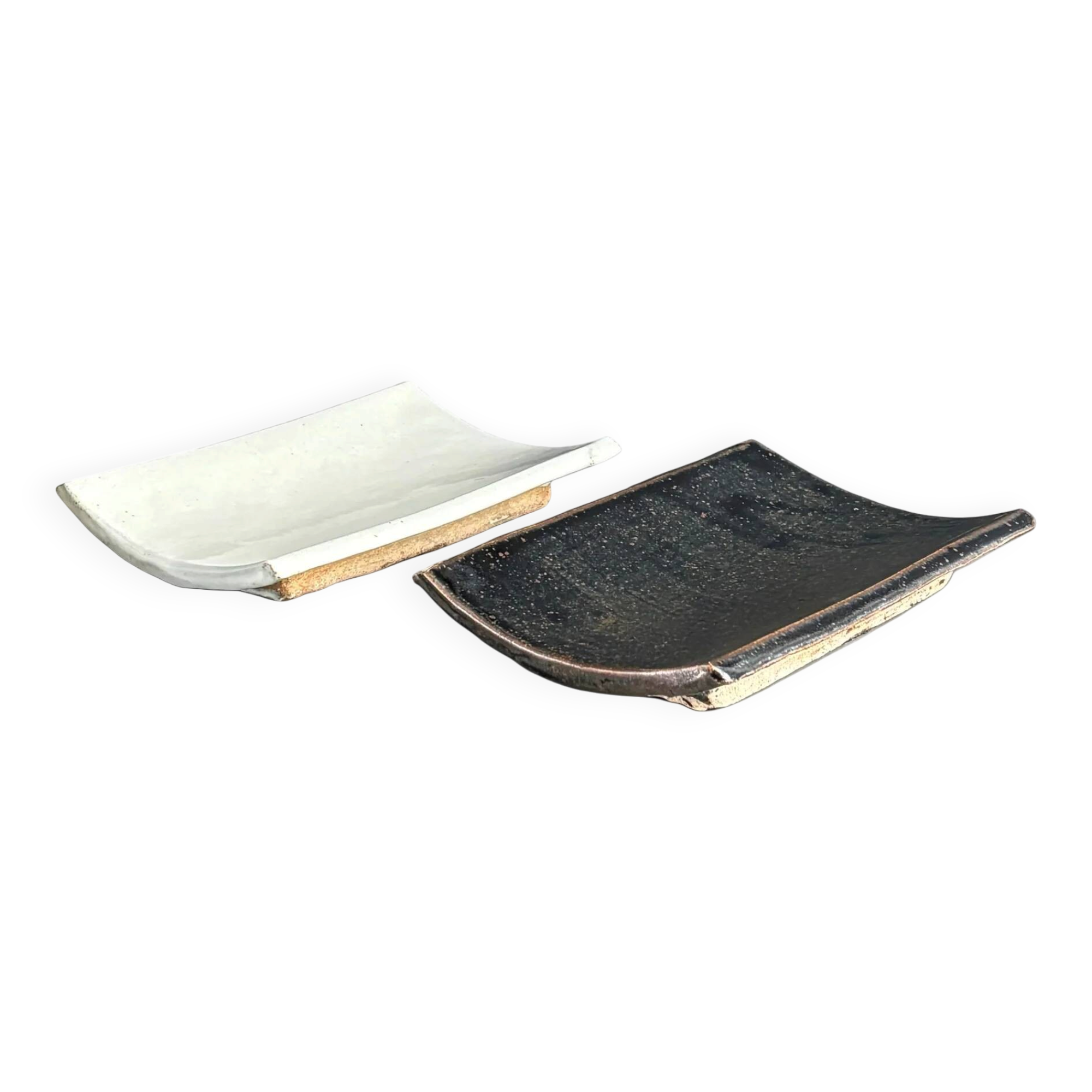 Pair of handmade ceramic sushi plates - Wabi-sabi