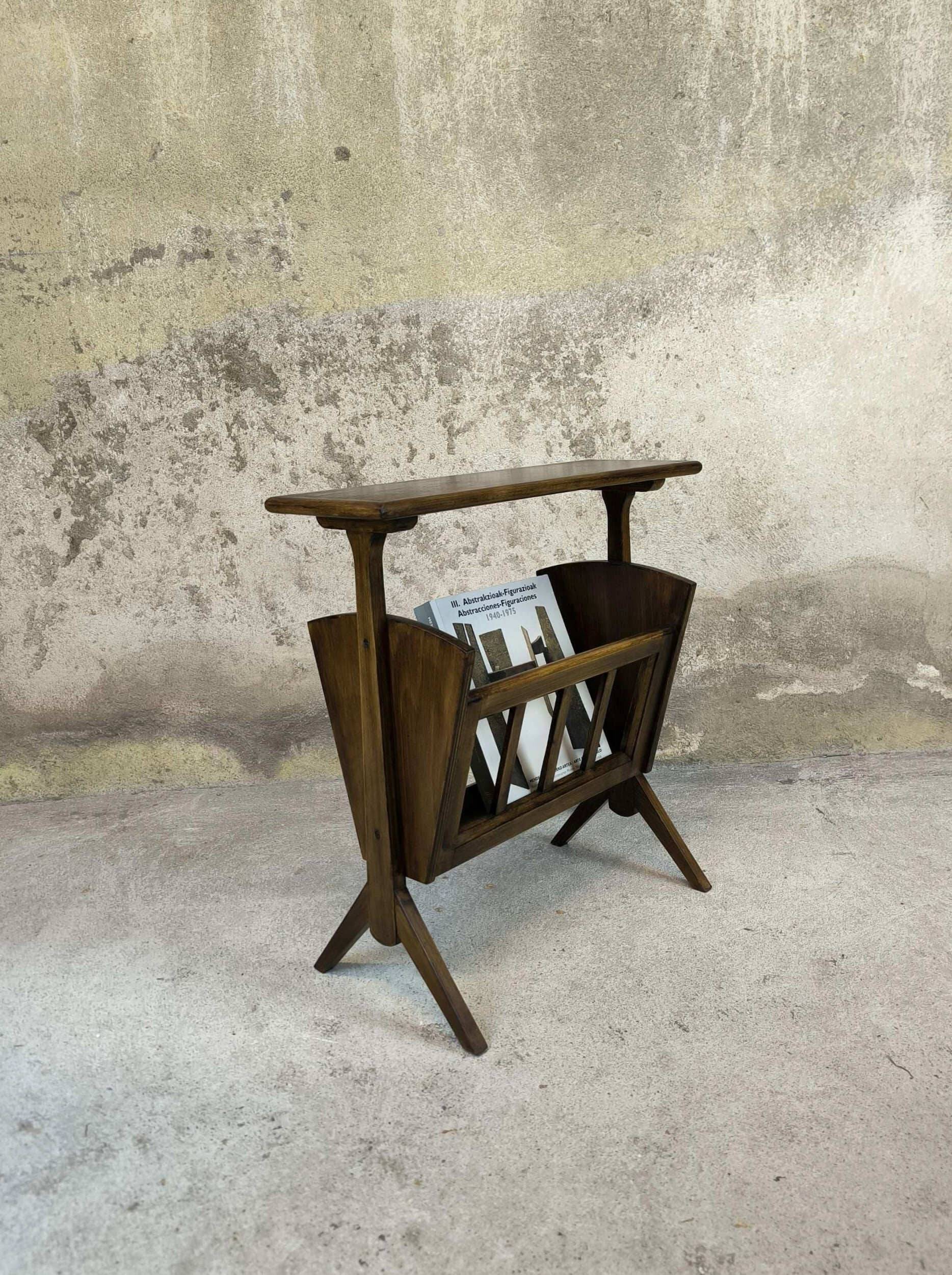 Wooden vintage magazine rack, shelf