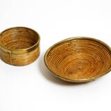 A pair of beautiful Italian Mid Century Modern bamboo bowls with brass rims