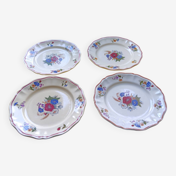 4 assiettes plates Digoin Sarreguemines "Agreste" motifs fleurs