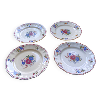 4 assiettes plates Digoin Sarreguemines "Agreste" motifs fleurs