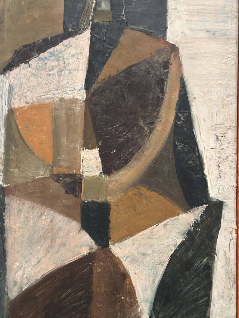 Original Swedish Oil on Canvas – "Abstrakt Komposition" by Hans Fritzdorf (1927–1990) – Vintage and Framed – 71 × 38 cm (28" × 15")