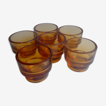 Lot of 6 shot glasses amber tinted vintage Huilor 1970