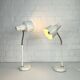 Pair of BJS desk lamps in white lacquered steel and brass – Sweden 1960s