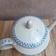 Antique teapot Terre de Fer Opaque from Sarreguemines – Blue checkerboard frieze