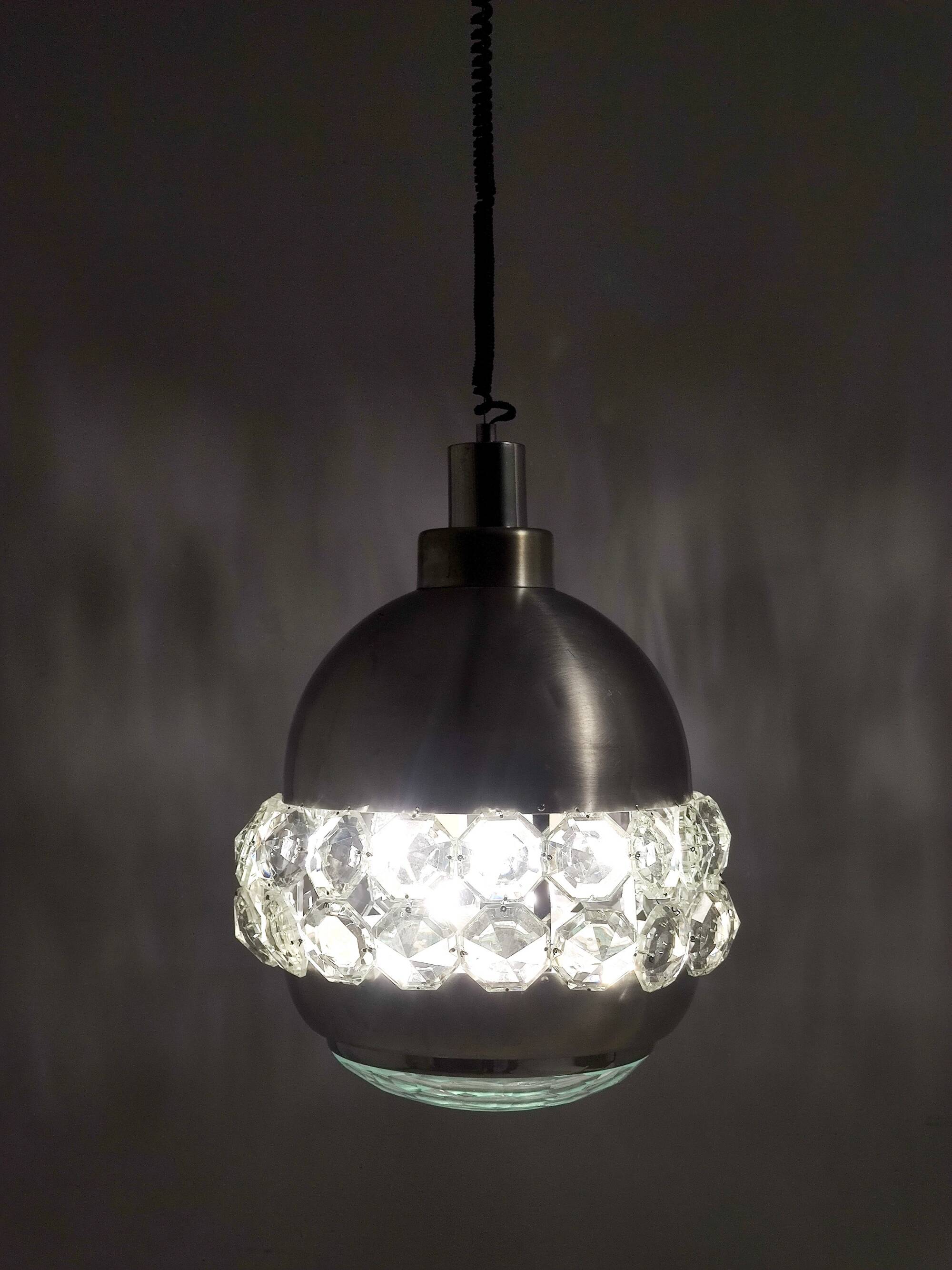 Aluminum, Crystal and Glass Pendant by Pia Guidetti Crippa for Lumi