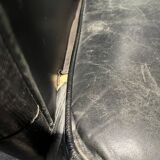 Pair of leather armchairs with marquetry armrests