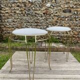 Pair of vintage 1960 stools in gold metal