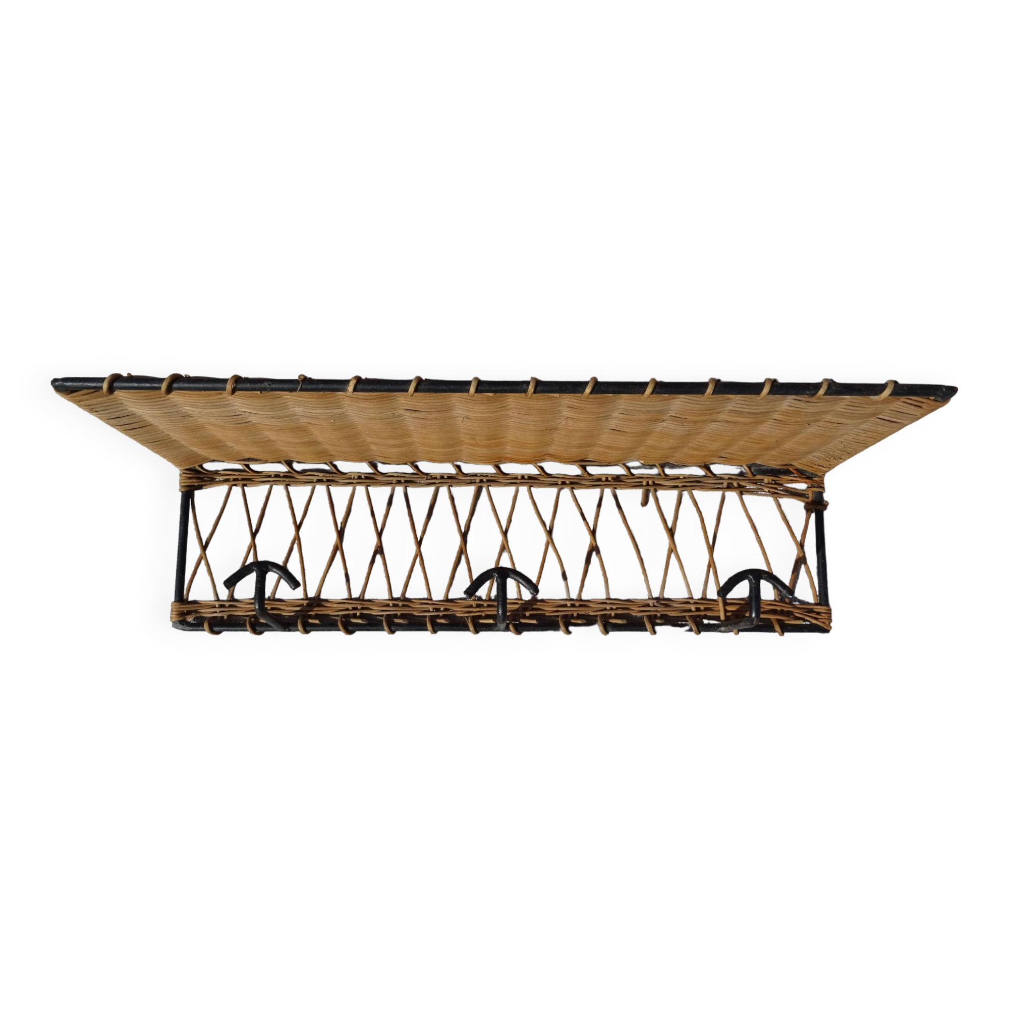 Ferotin coat rack in wicker and metal from the 60s vintage