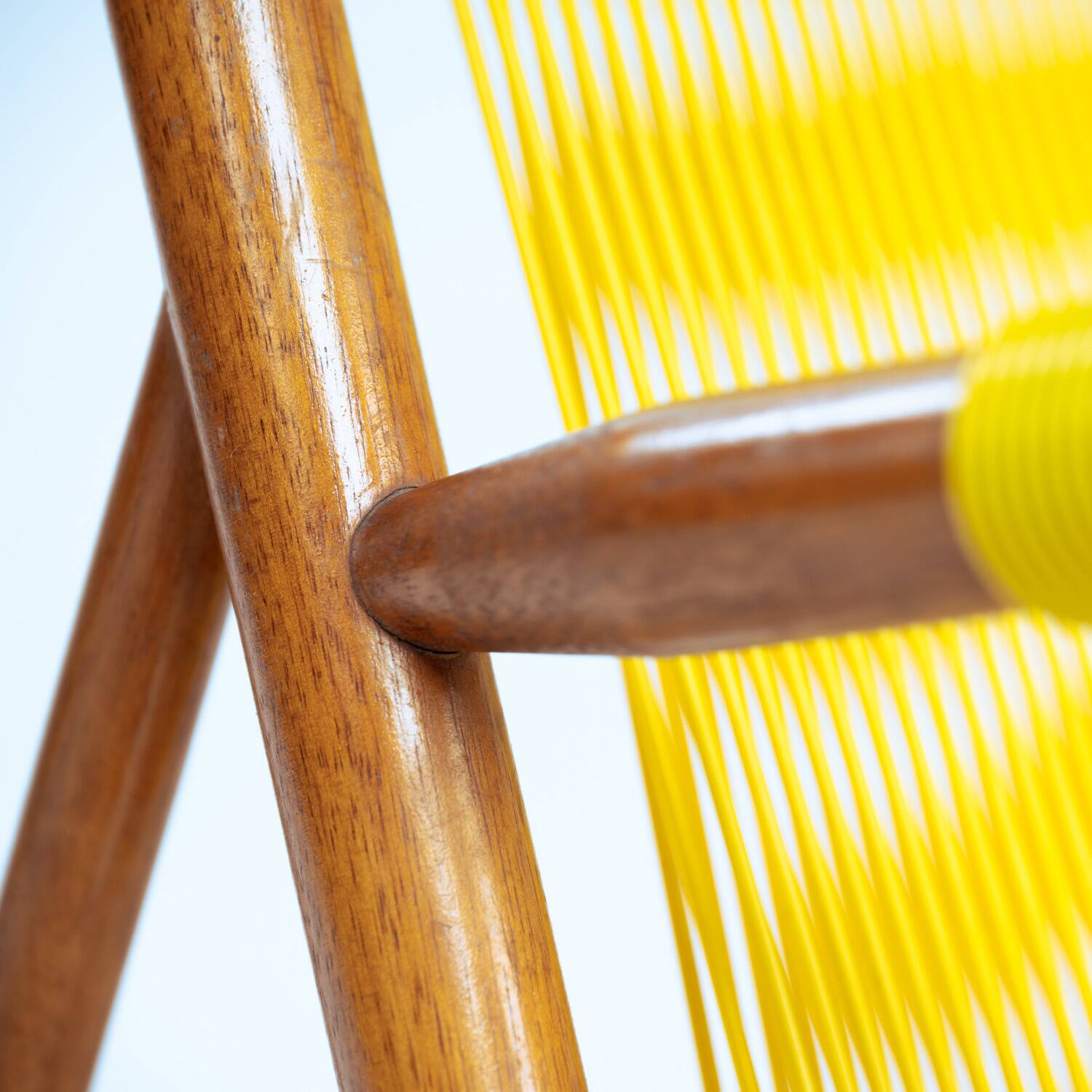2 Yellow Spaghetti Armchairs in Beech, Garden Lounge Chairs, 1960s