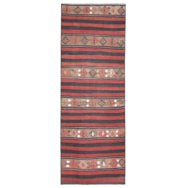 1970s Turkish Oushak handmade wool cotton red kilim runner 71x202