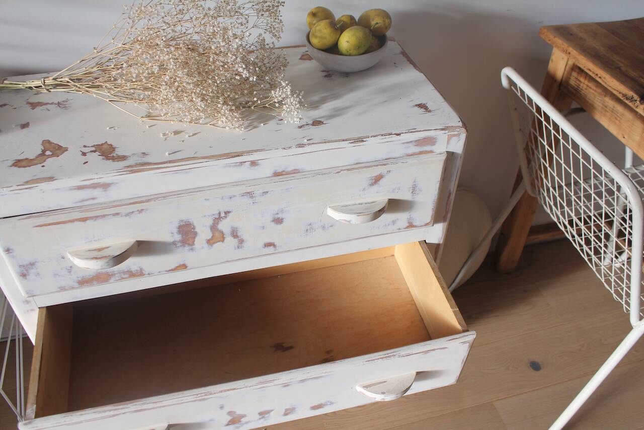Small patinated art deco chest of drawers