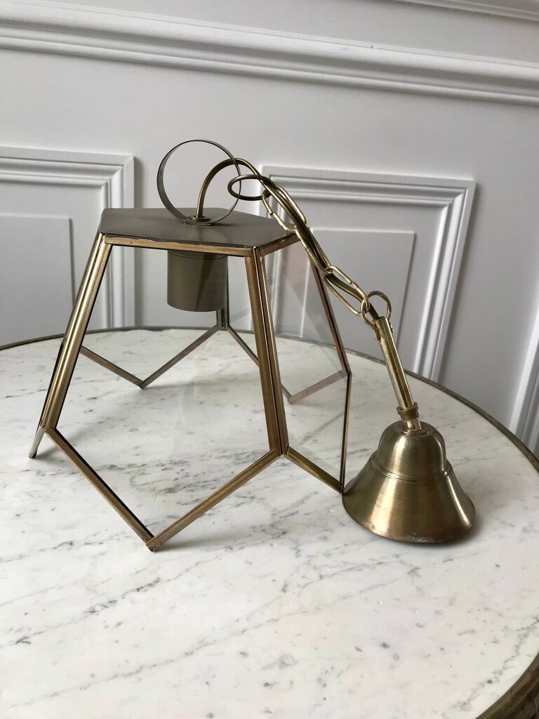 Brass pendant lamp and graphic gilded glass 60s-70s