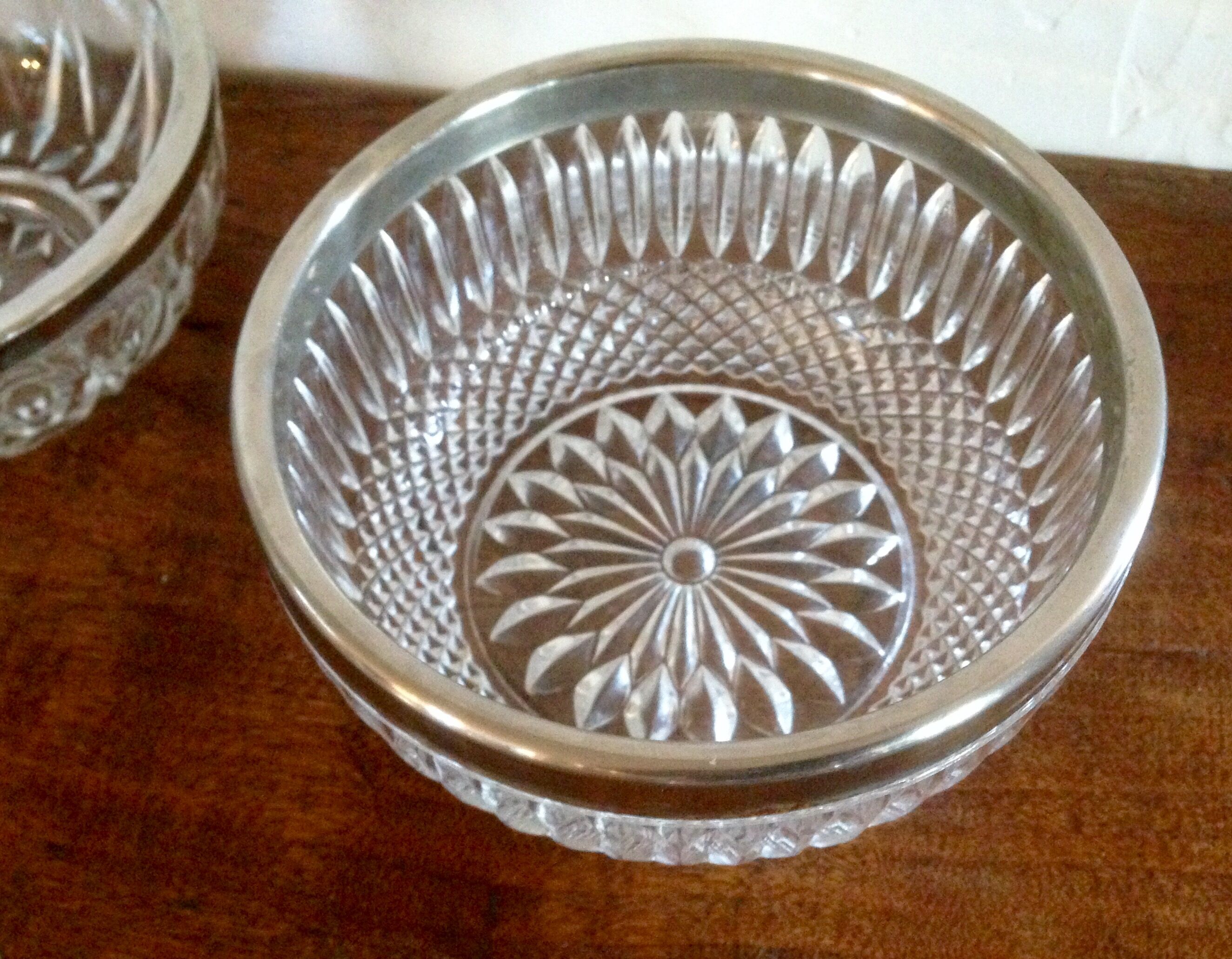 Dishes and ramekins chiseled glass and silver metal
