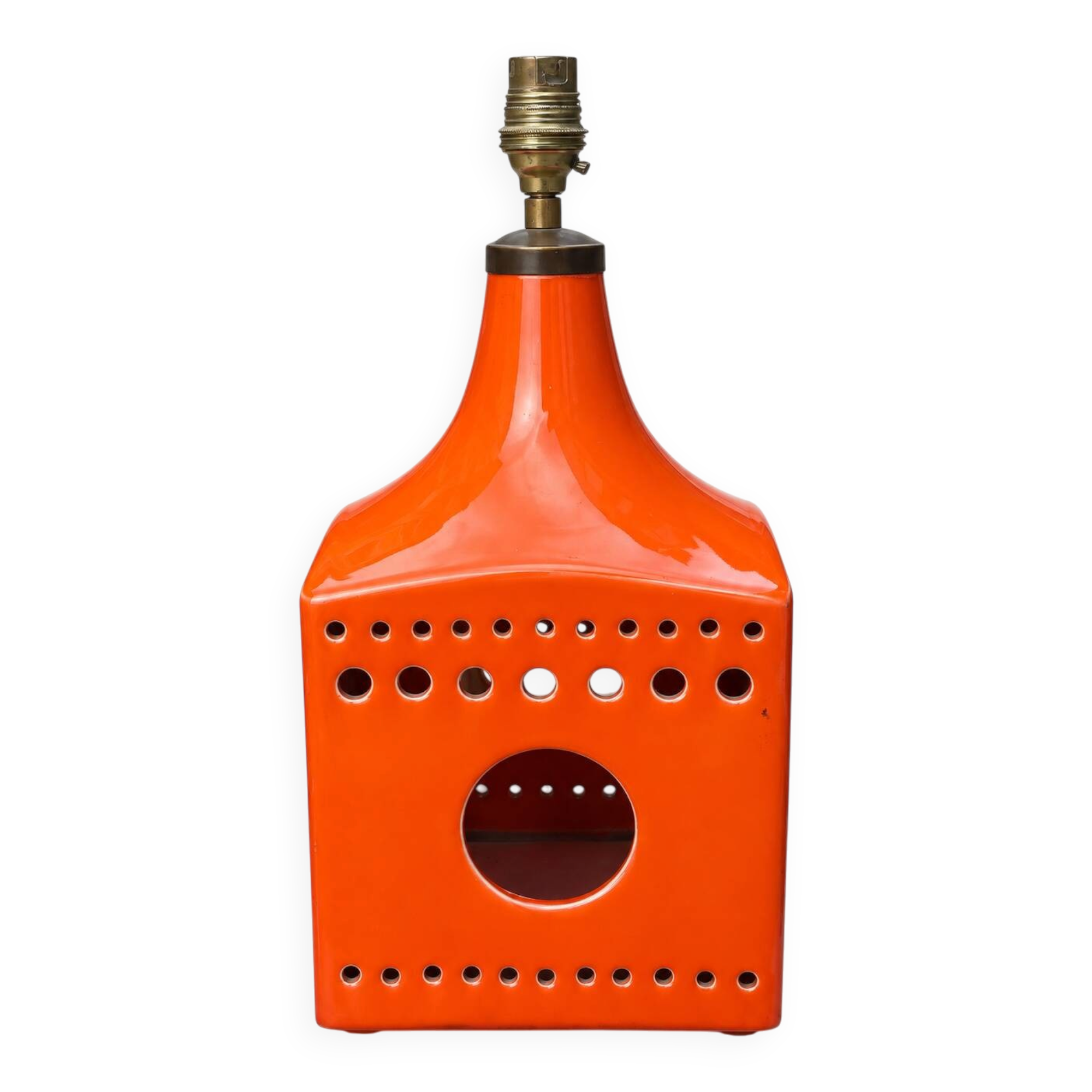 Vintage orange ceramic lamp – Poteries du Marais – 1970s