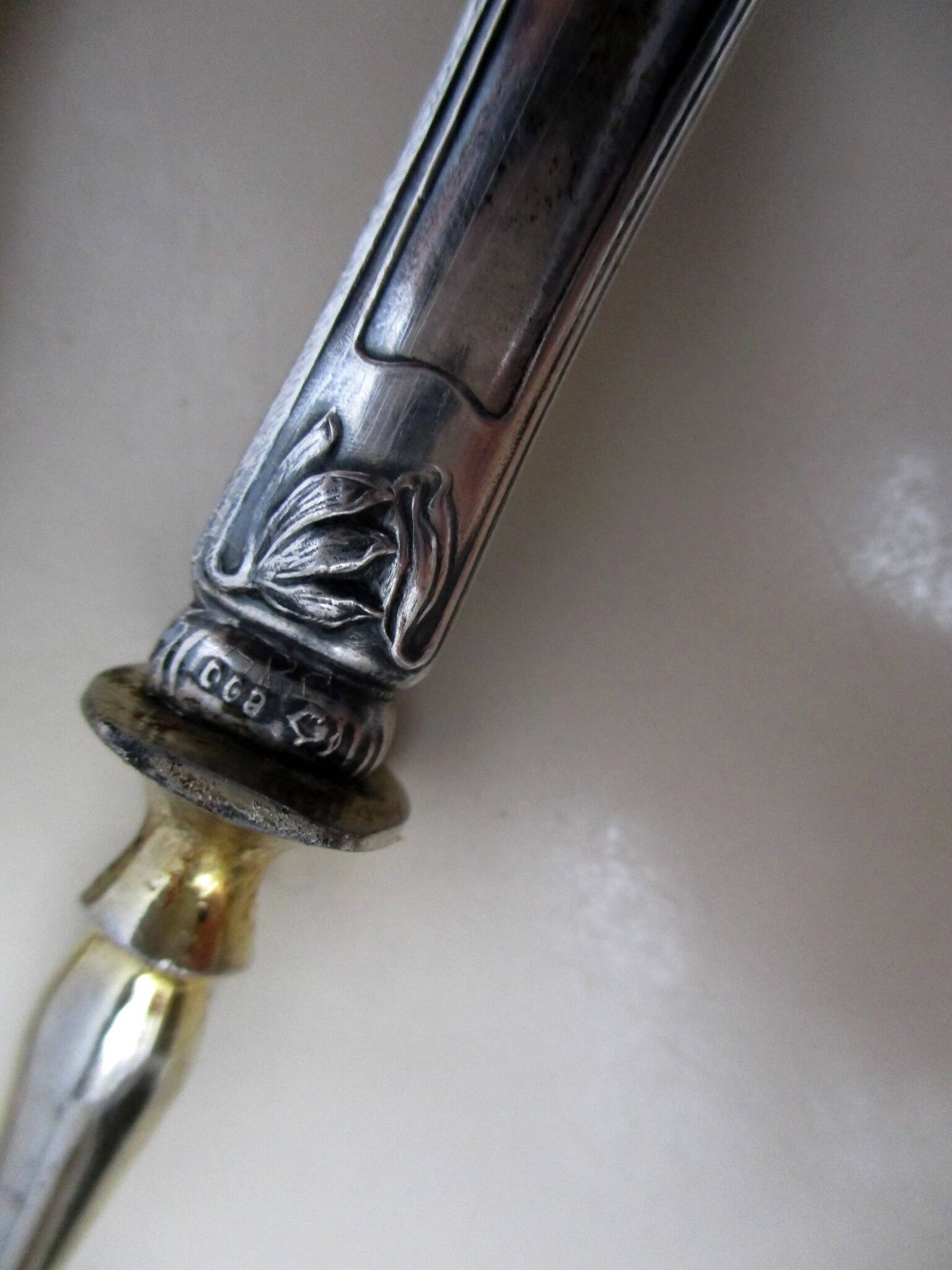 serving forks silver handles germany origin -box of- 4 art nouveau