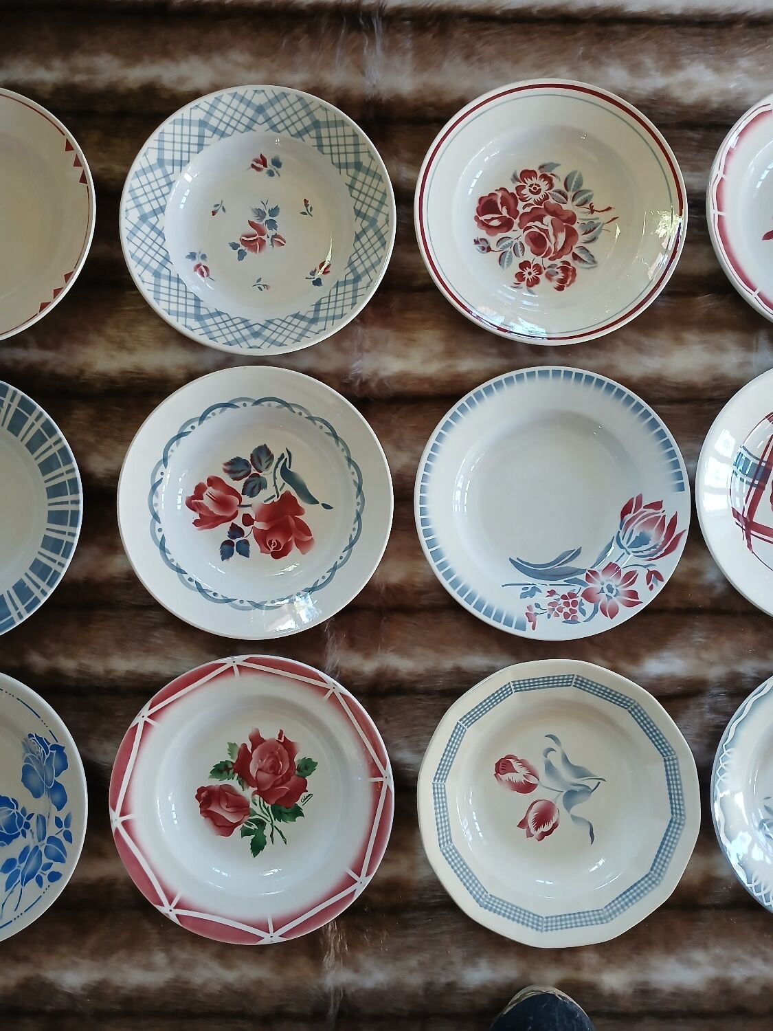 16 mismatched antique deep plates