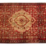 Red cream floral design runner rug long handmade oriental wool carpet 130x273cm
