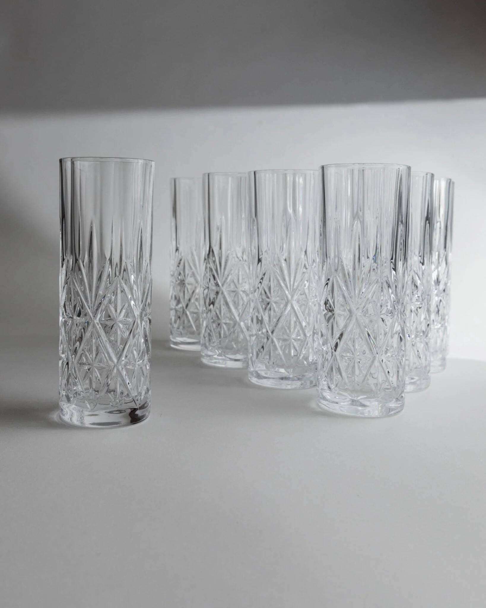 Vintage Transparent Crystal Glasses Set of 11 - Italian 1970s Tableware