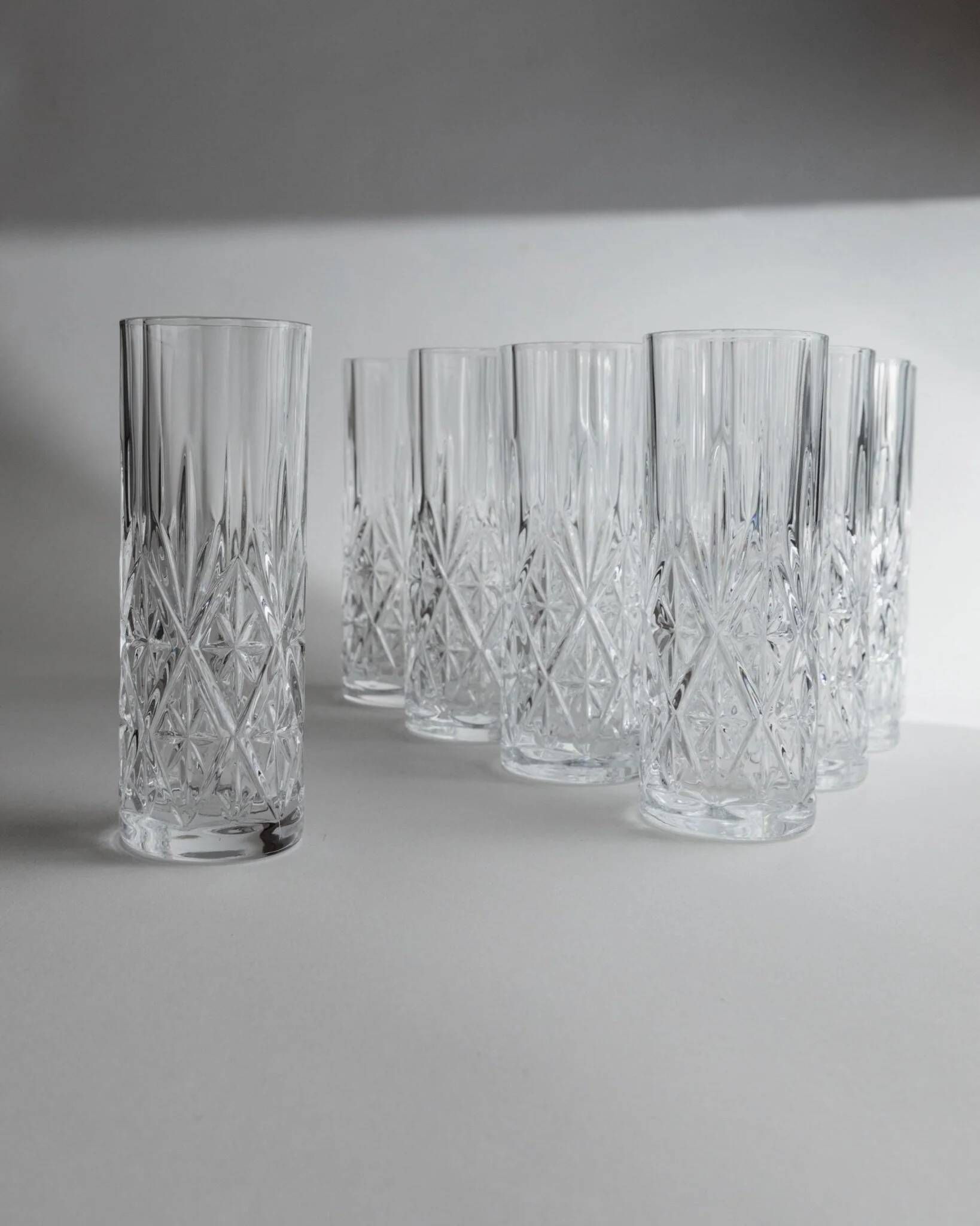 Vintage Transparent Crystal Glasses Set of 11 - Italian 1970s Tableware