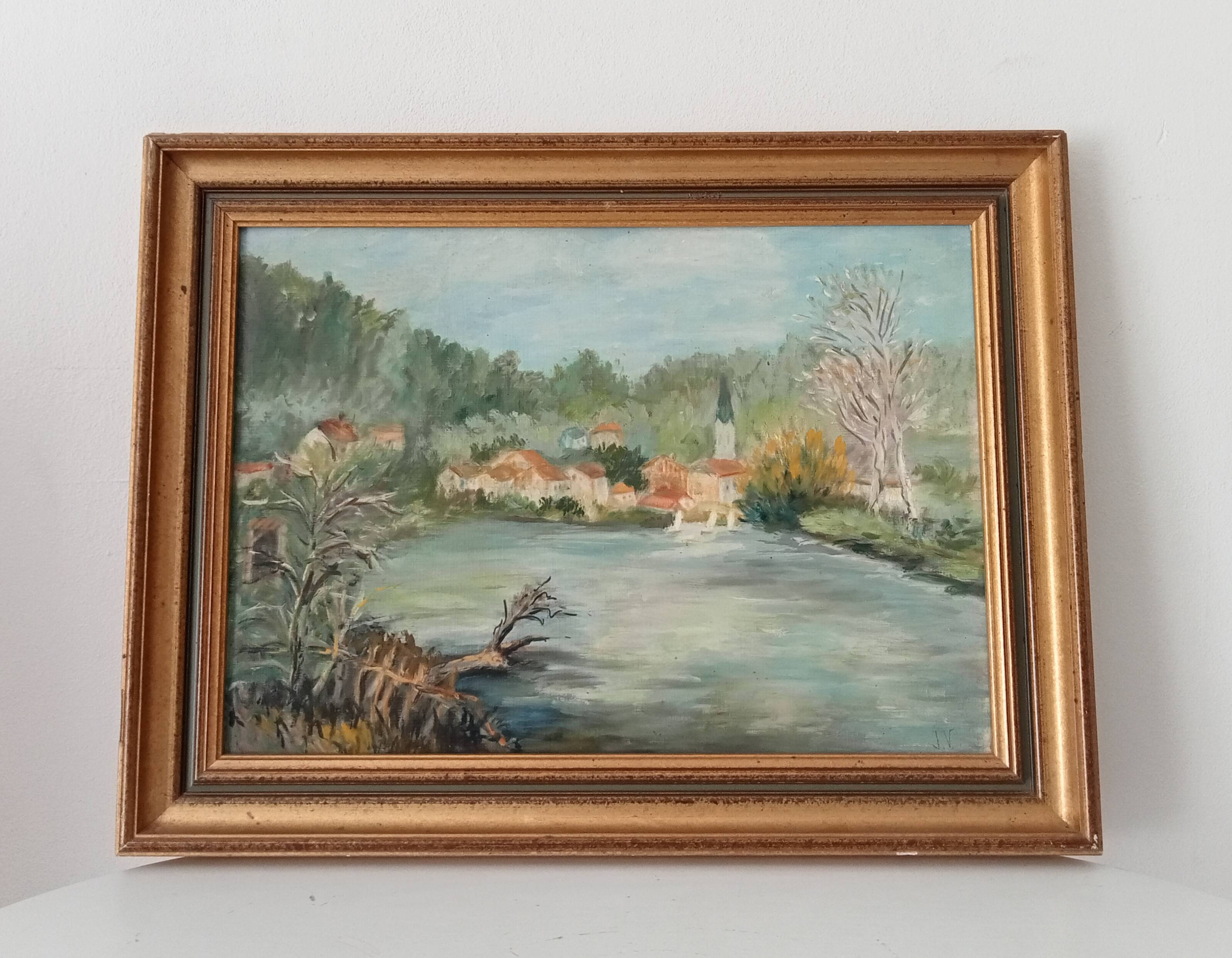 Old painting oil on canvas signed J.V.