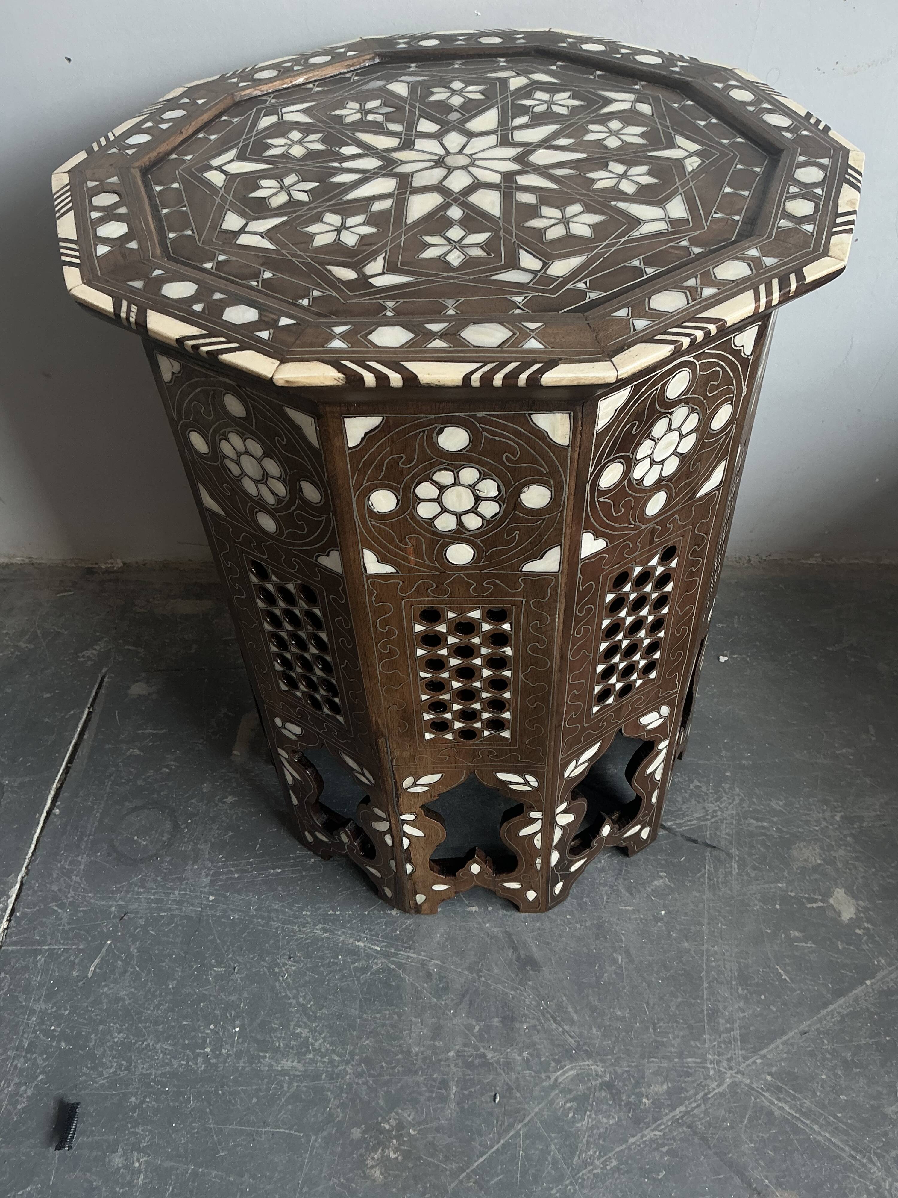 Syrian decagonal pedestal table inlaid with mother-of-pearl