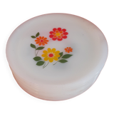 11 arcopal opaline plates. floral pattern.