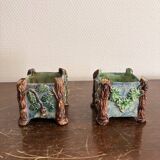 Antique Cache Pot Planter Barbotine Earthenware Enamelled Majolica