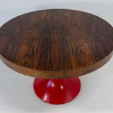Italian Art Deco Round Table in Ziricote Wood with Red Lacquered Base, 1950