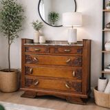 Art Deco chest of drawers, marble top, solid oak, dressing table