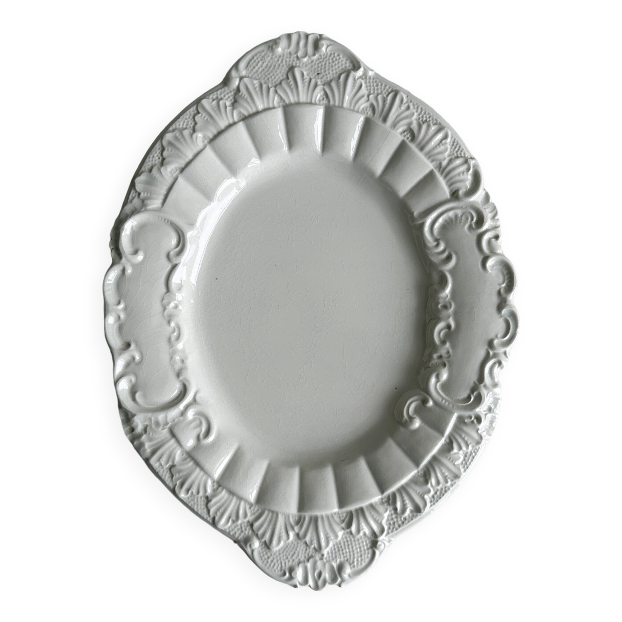 Antique white ceramic dish, made in Italy.