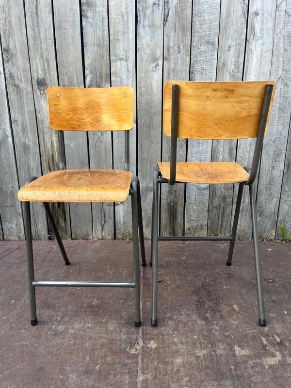 Industrial high stool Toupie in wood and metal, 1960s