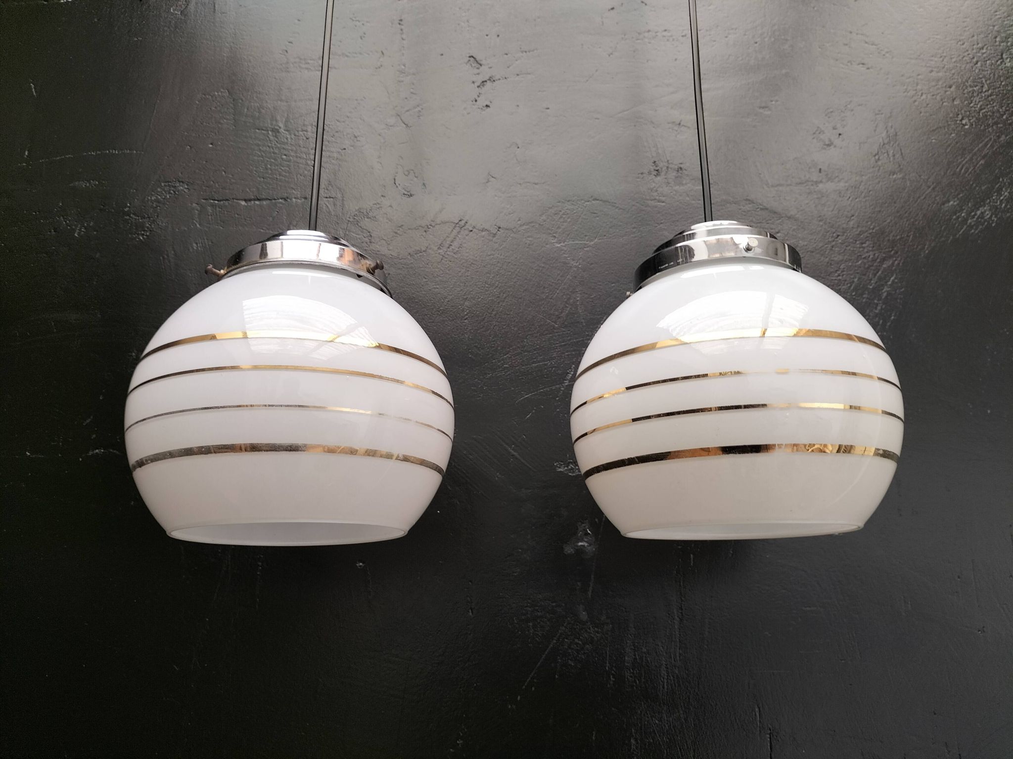 Pair of opaline pendant lights