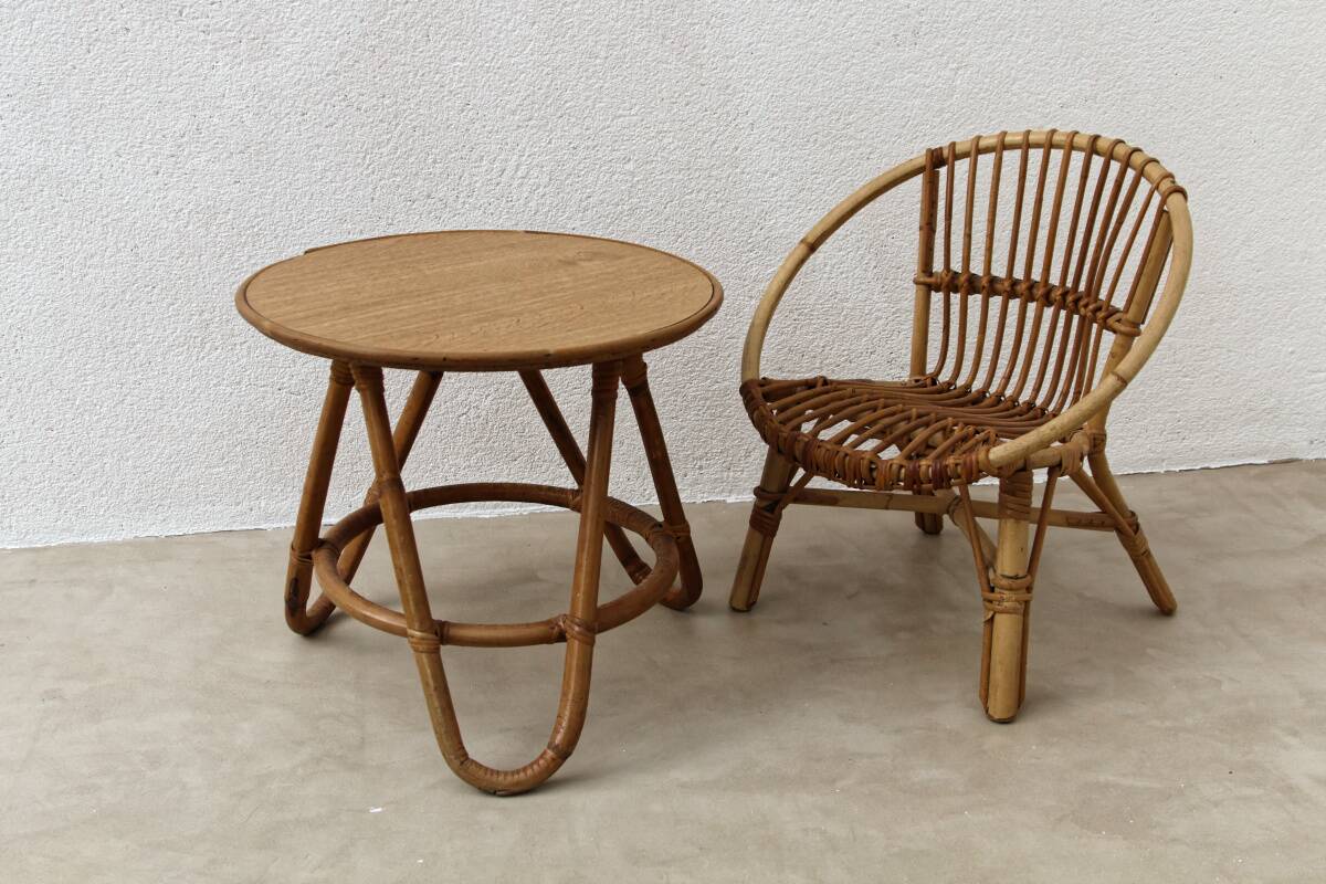 Rattan table and chair for children