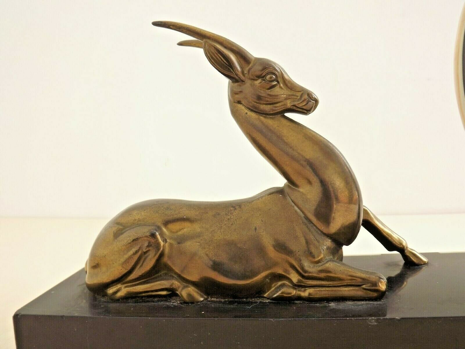 French Art Deco Clock Marble Onyx & Brass With A Bronzed Spelter Gazelle