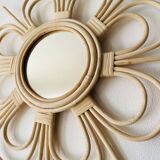 Flower-shaped rattan mirror, 55 cm