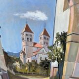 XXXL painting Alsatian landscape MURBACH Abbey By Théo Claus