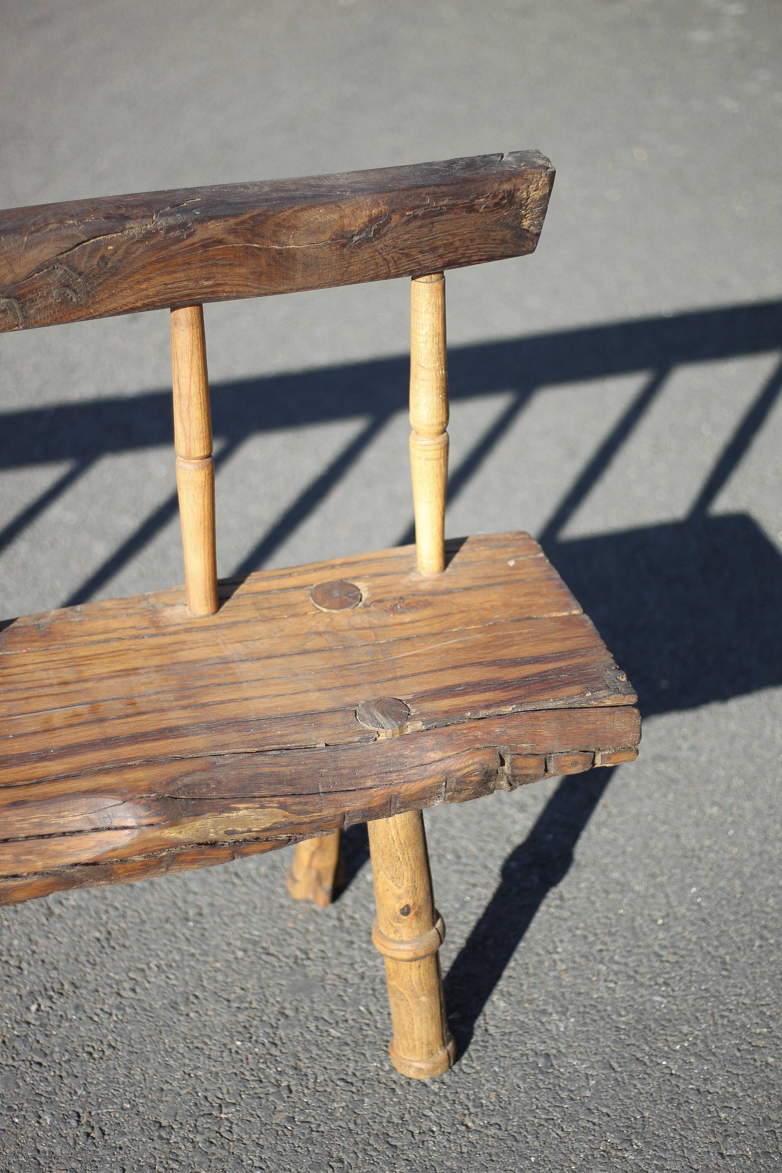 Large vintage wooden bench, old wooden bench, handcrafted bench, brutalist, entrance hall