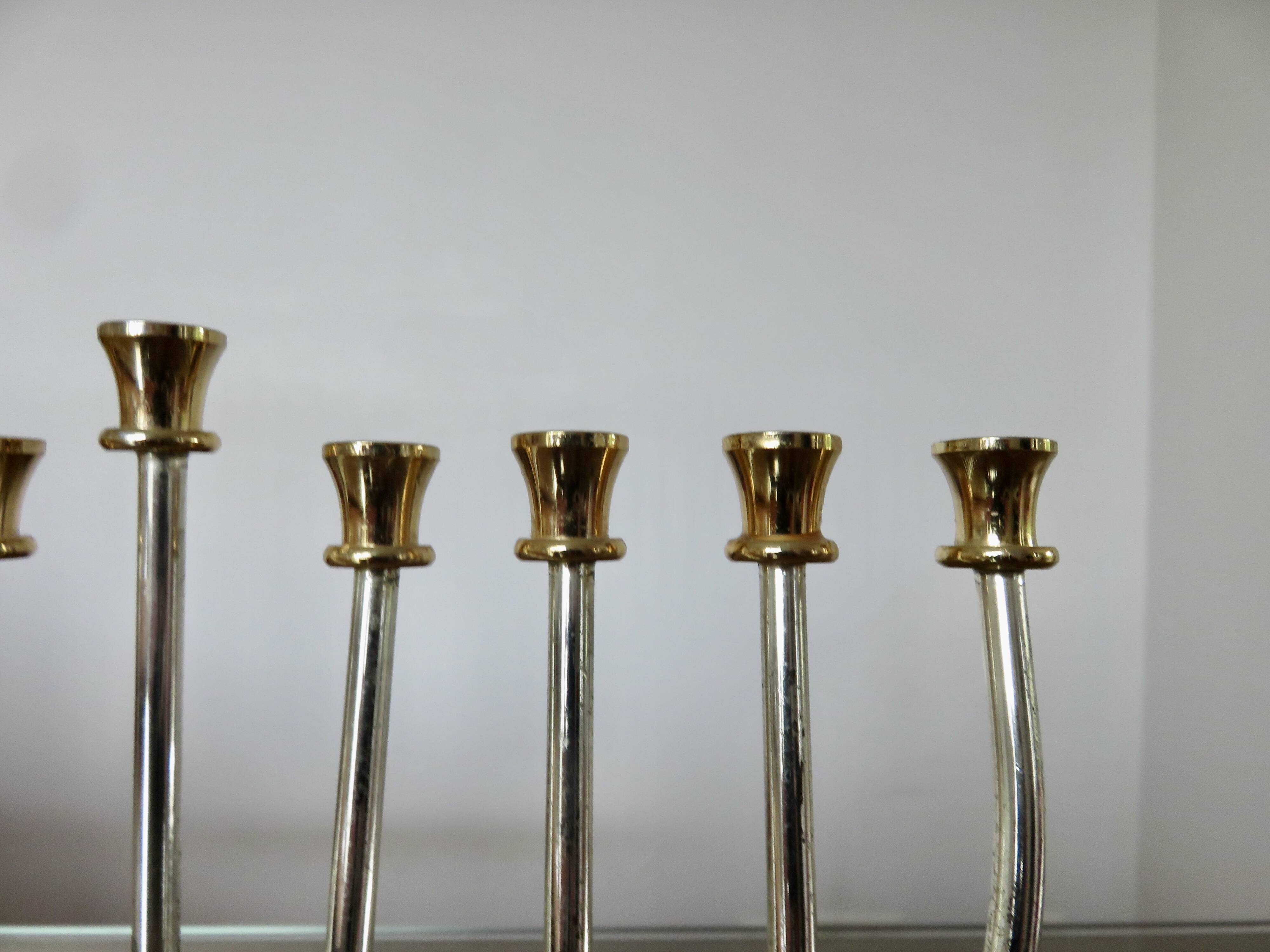 9-candle candle holder, designer, in gold and silver metal, 1970s