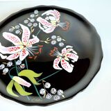 LONGWY earthenware dish with lilies signed L. VALENTI