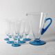 Carafe en cristal italien du milieu du siècle et ensemble de verres à tige bleue, Toscana 1970