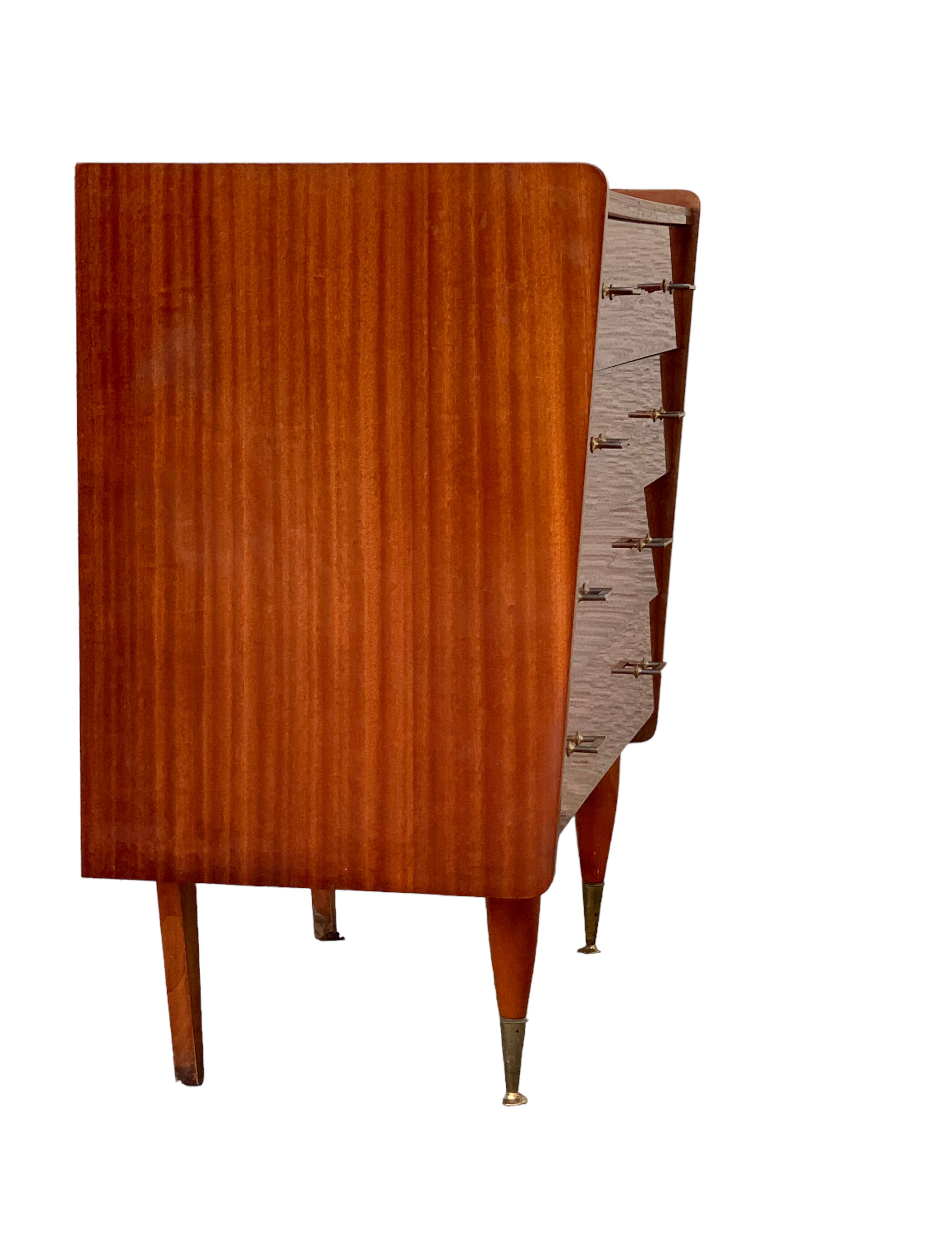 Vintage varnished teak chest of drawers 1970