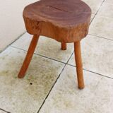 small vintage brutalist wooden tripod side table
