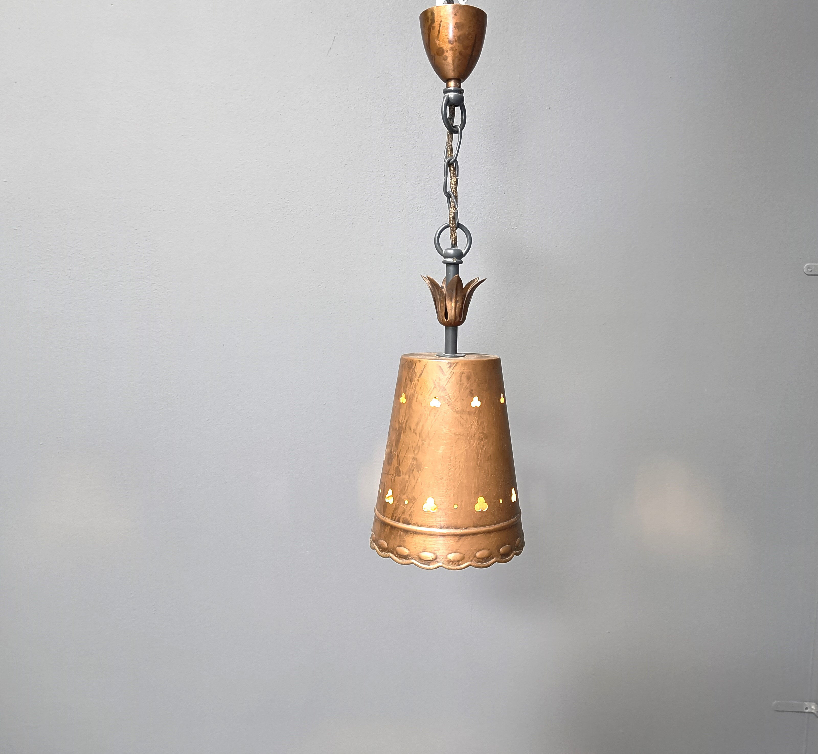 Brutalist copper pendant light, 1970s