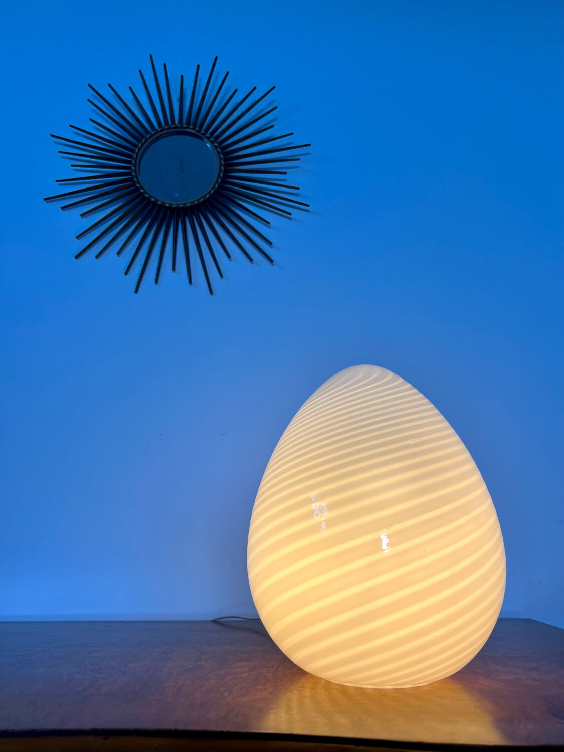 Old Ridged Glass Egg Lamp Design Vetri Murano vintage egg