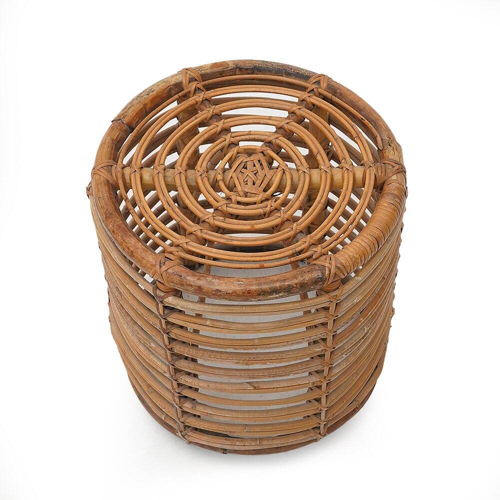 Cylindrical pouf in curved rattan by Castano, 1960s