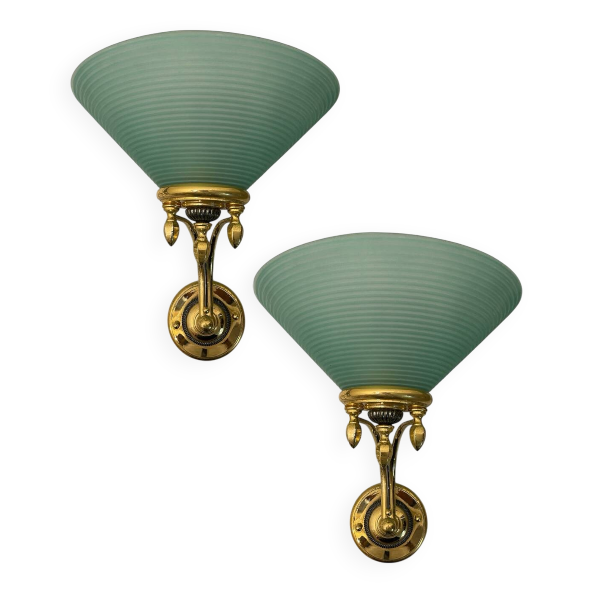 Large Green Murano Glass Brass Sconces Set of 2