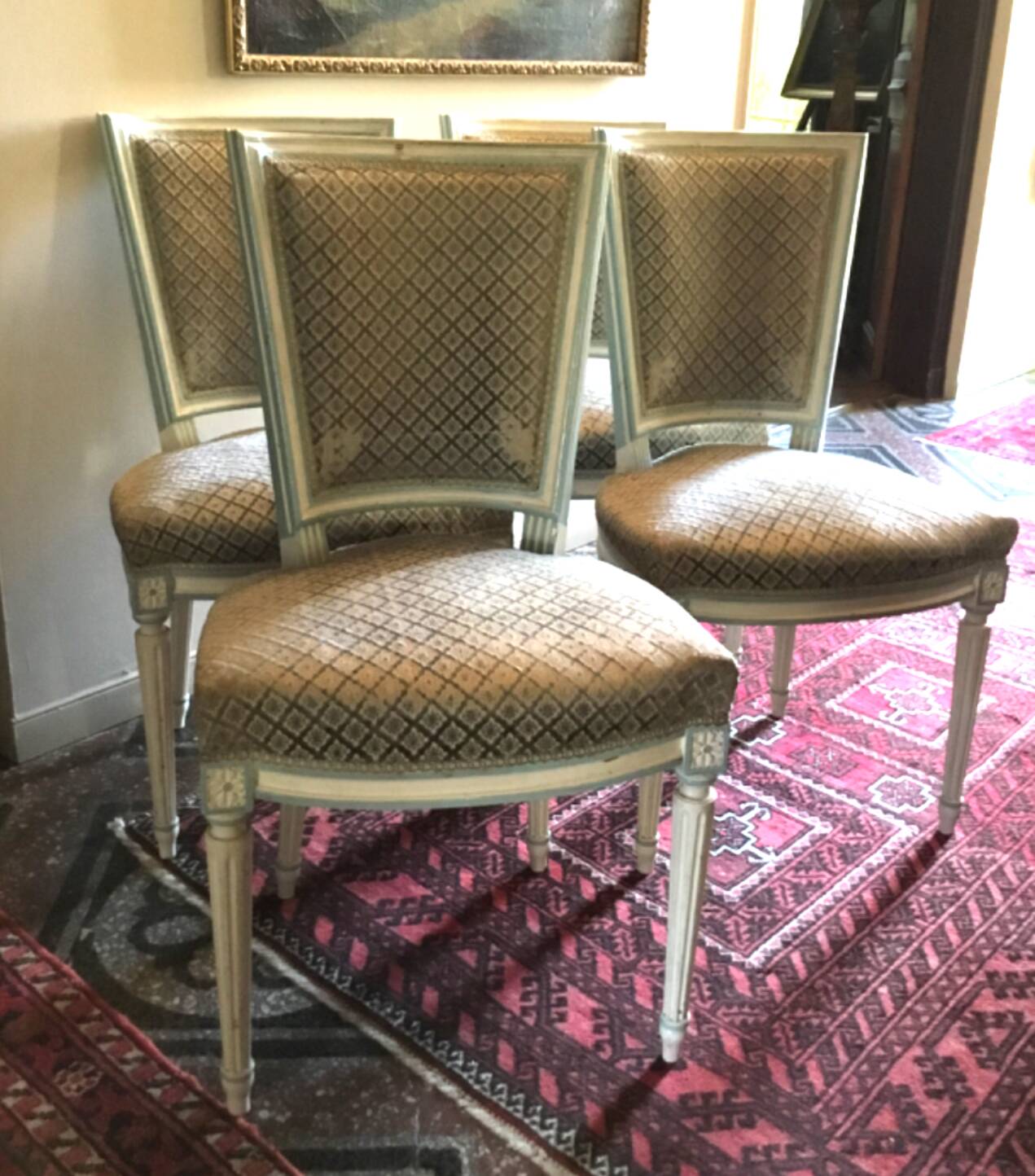Set of 4 chairs and 2 armchairs louis xvi style in cream patinated wood